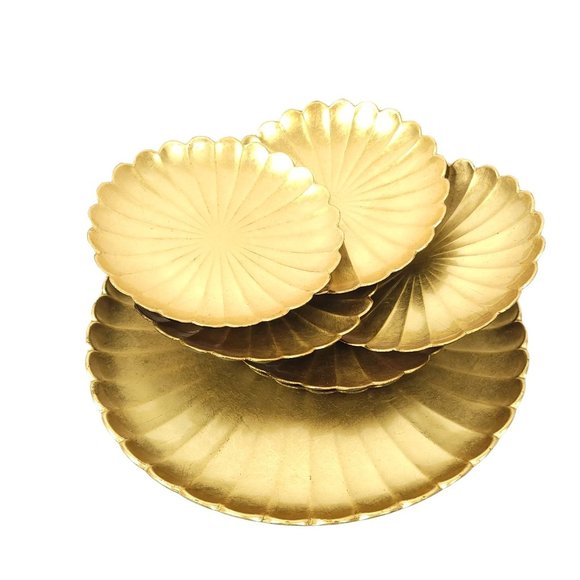 Vintage Serving Platter Tray Appetizer Dessert Plates Set Gold Flower Retro MCM - Picture 3 of 11